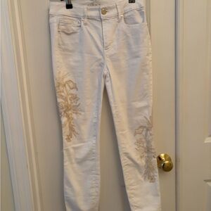 WHBM Women's White Jeans with Floral Embroidery Sz 0